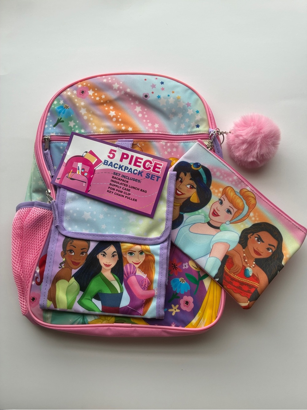 Kids 5-Piece Disney Princess Backpack Set - Pink Multicolor
